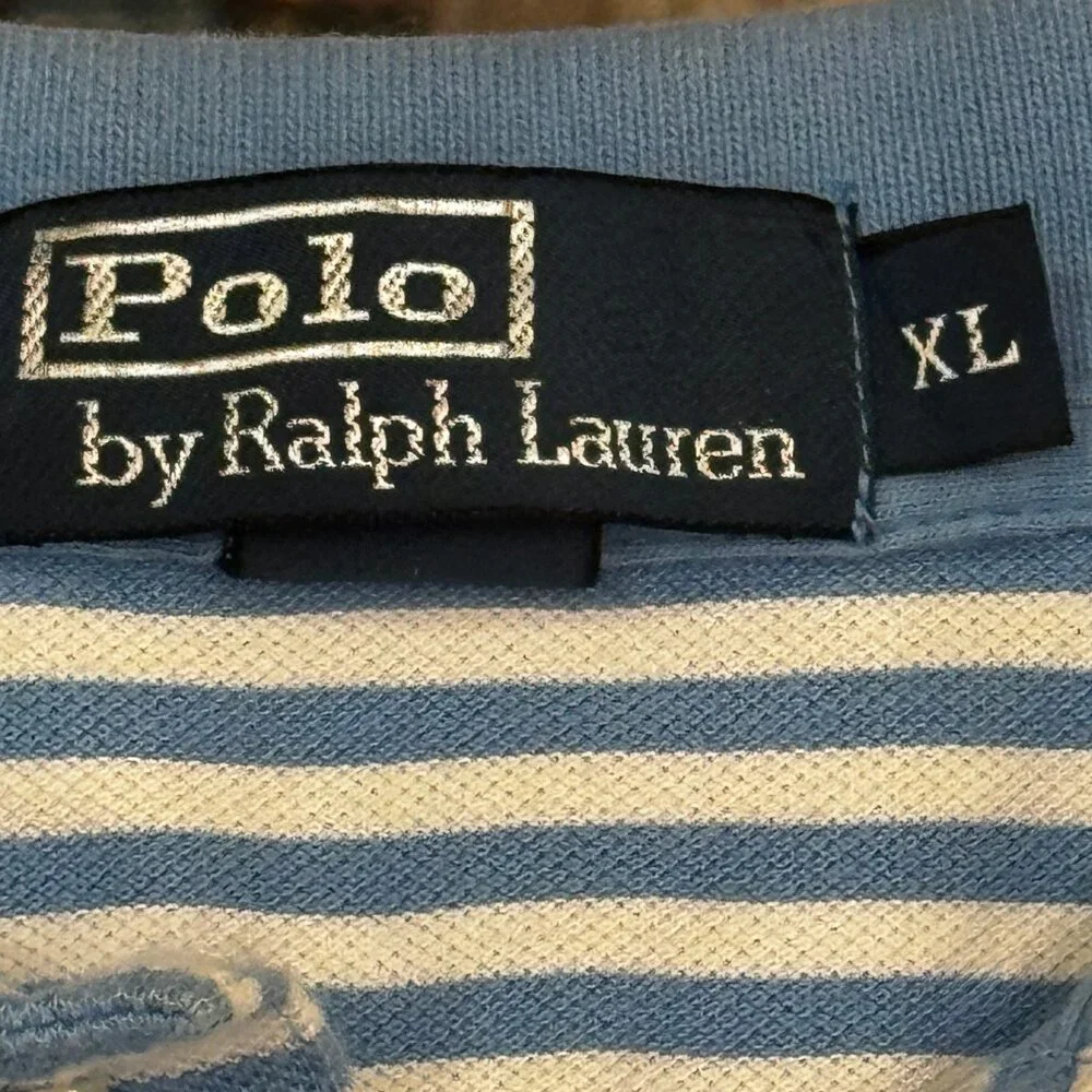 POLO Ralph Lauren Blue & White Striped Piqué Golf Shirt | Size XL